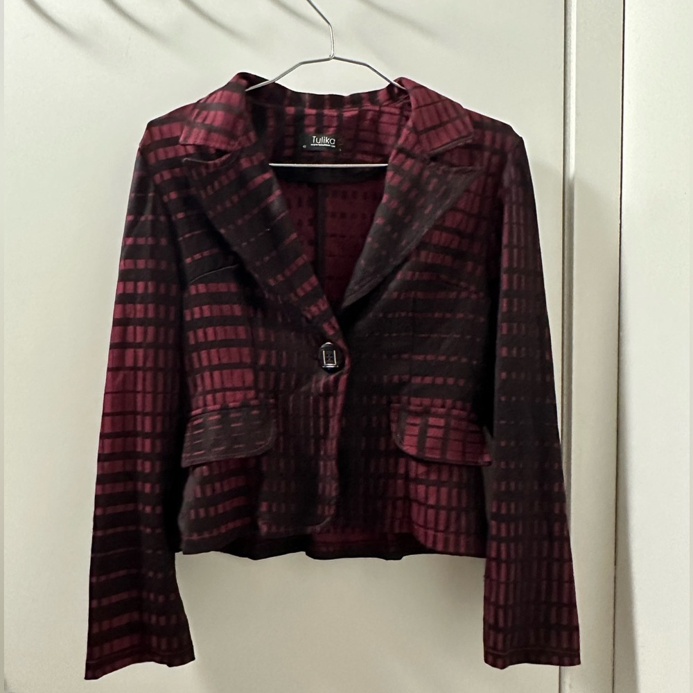 Women's Burgundy Patterned Blazer